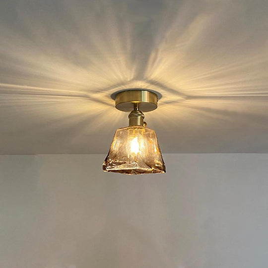 Creative Glass Lantern LED Electroplated Nordic Semi Flush Mount Ceiling Light