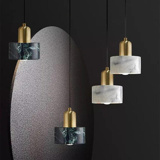 Minimalist Cylindrical Marble Pendant Light Copper LED Modern Hanging Lighting