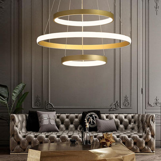 Circles Dimmable LED Adjustable Gold Contemporary Chandelier Island Light