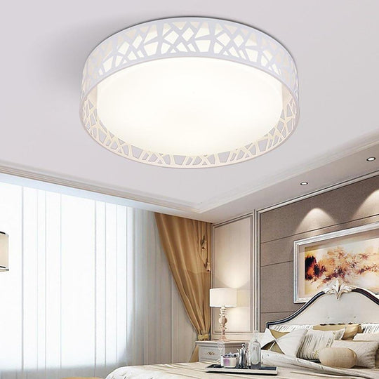Round Metal Traditional Drum Flush Mount LED Ceiling Light