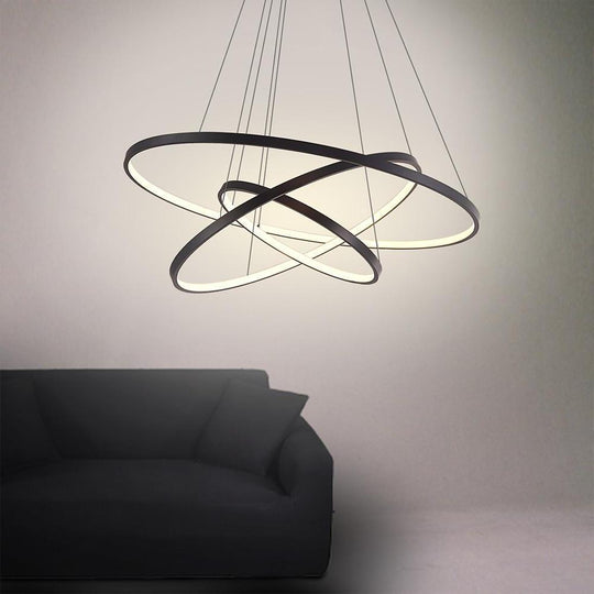 3 Ring Interweaved Circle Design Pendant Lighting Aluminum Acrylic LED Ceiling Light