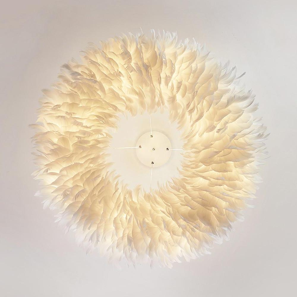 Round Feathers LED Nordic Ceiling Light Flush Mount Chandelier
