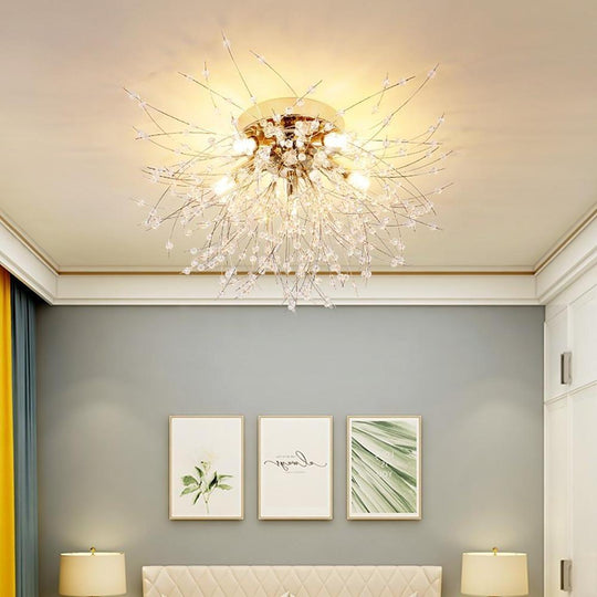 5-Light Unique Branch Design Crystal LED Flush Mount Ceiling Light
