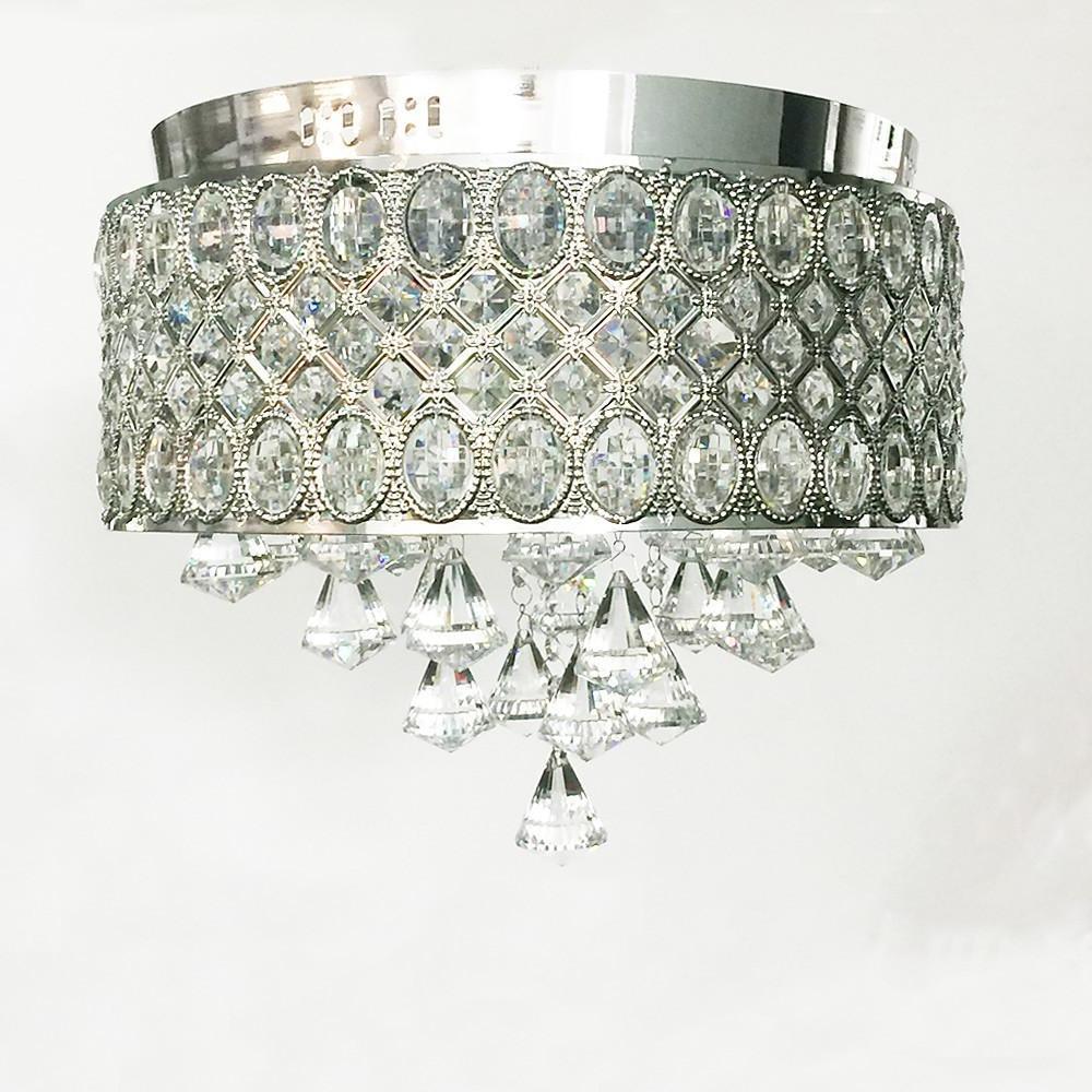 4-Light Drum Shaped Crystal Metal Modern Flush Mount Chandelier