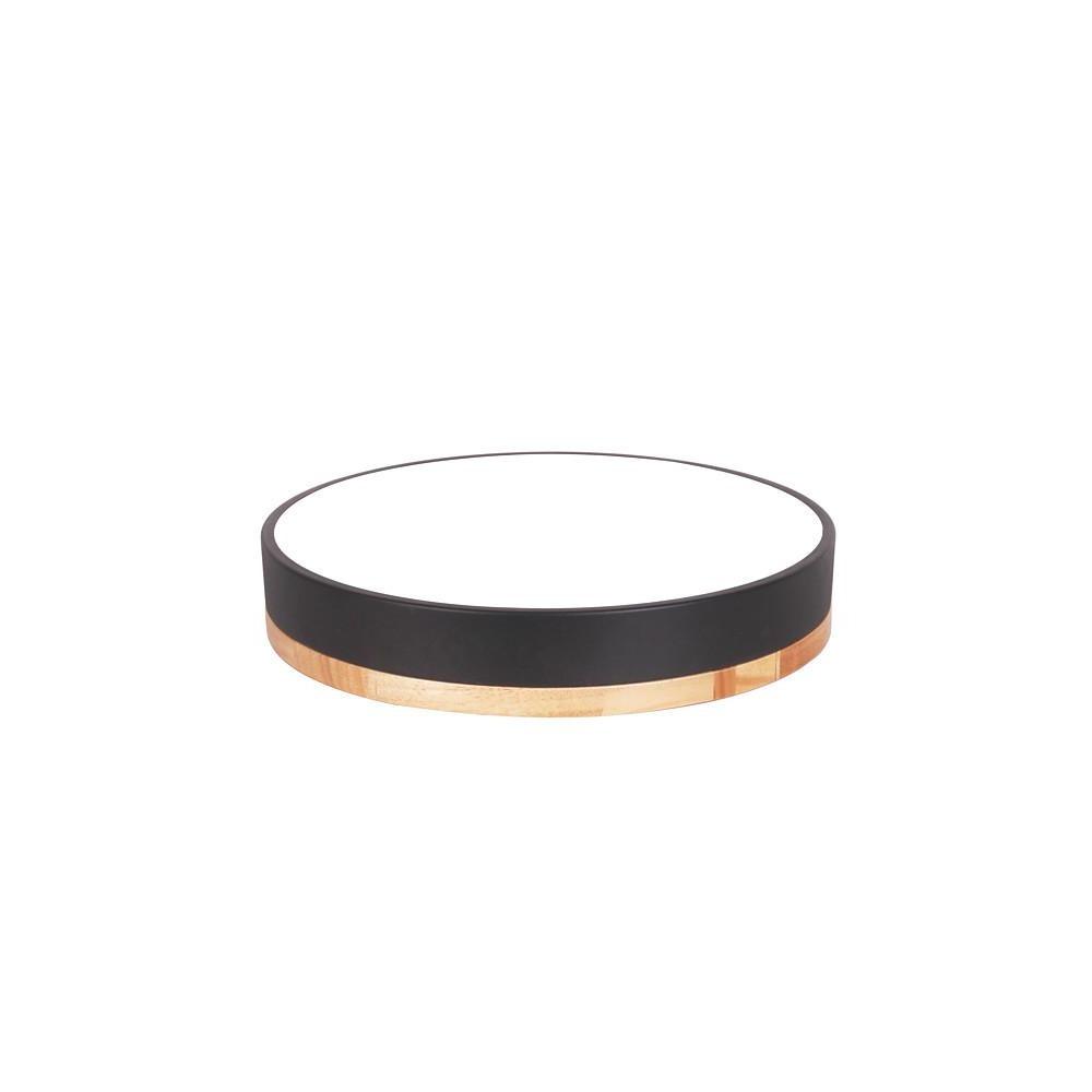 Circular Drum Flush Mount LED Ceiling Light with Metal and Wood Accents