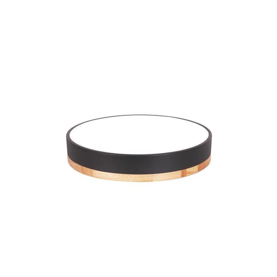 Circular Drum Flush Mount LED Ceiling Light with Metal and Wood Accents