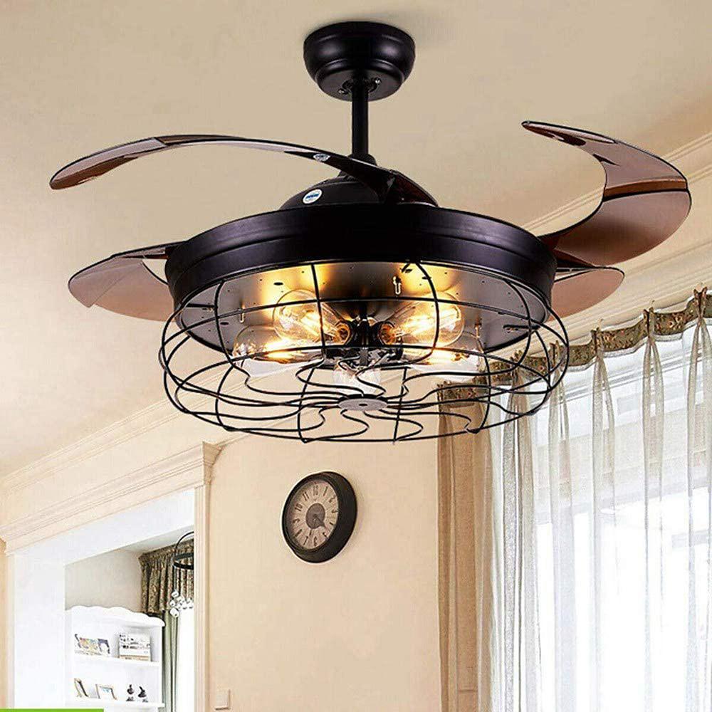 Farmhouse Style 3 Blade Retractable Ceiling Fan with LED Light