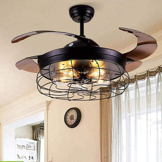 Farmhouse Style 3 Blade Retractable Ceiling Fan with LED Light