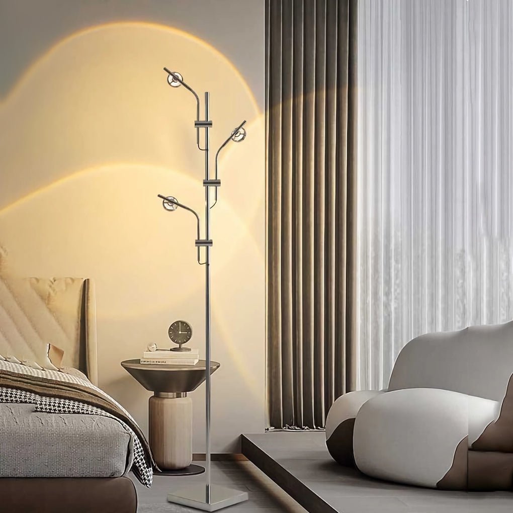 Industrial Chrome Multi-Angle Floor Lamp with Adjustable Heads