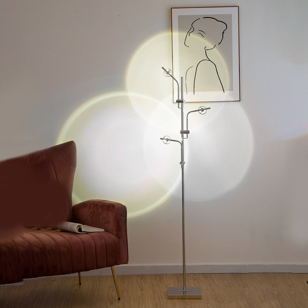 Industrial Chrome Multi-Angle Floor Lamp with Adjustable Heads
