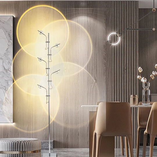 Industrial Chrome Multi-Angle Floor Lamp with Adjustable Heads
