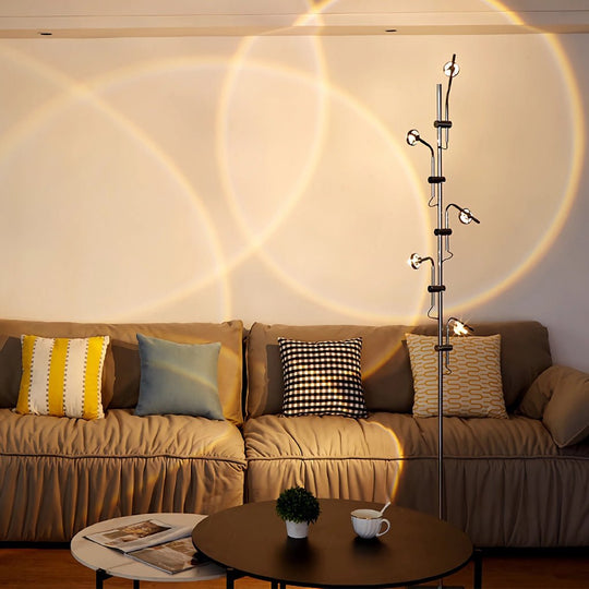 Industrial Chrome Multi-Angle Floor Lamp with Adjustable Heads