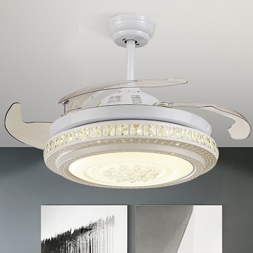 Smart Dimming Invisible Blade LED Ceiling Fan Chandelier – Remote Controlled, Frequency Conversion, 3-Color Lighting