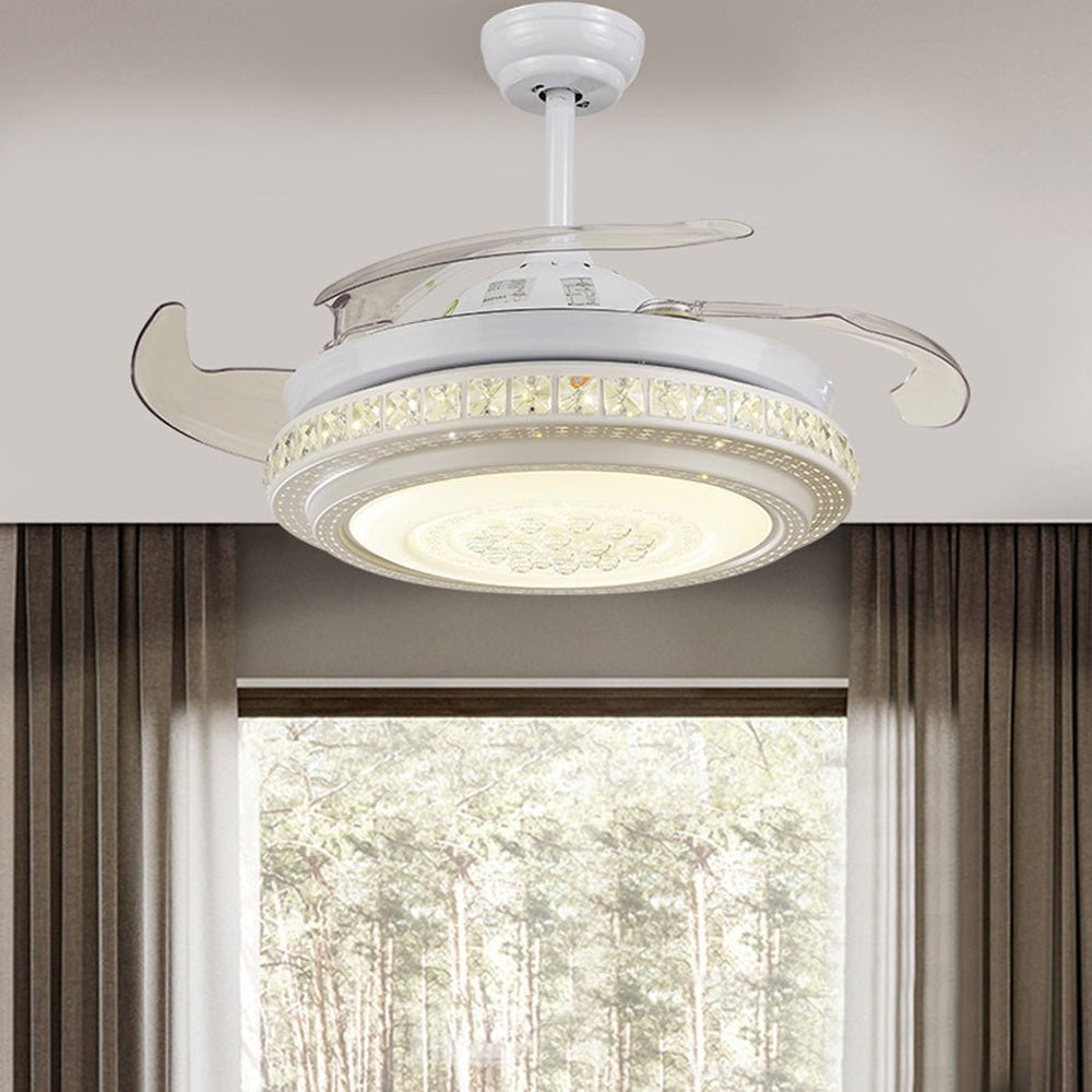 Smart Dimming Invisible Blade LED Ceiling Fan Chandelier – Remote Controlled, Frequency Conversion, 3-Color Lighting