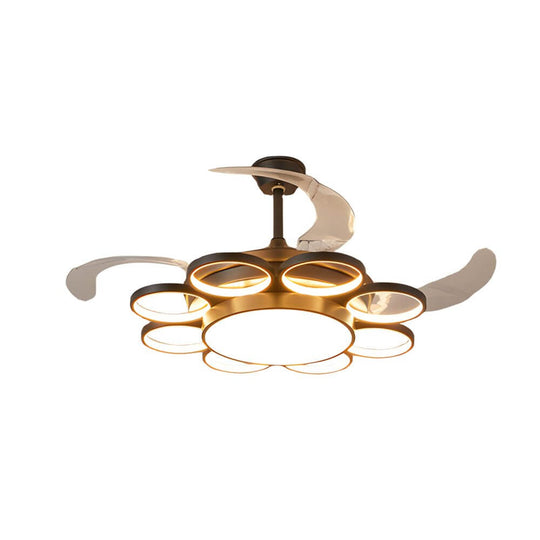 Invisible Silent Ring Ceiling Fan Light with Remote – 8-Ring LED Chandelier, 3-Step Dimming, Retractable Blades