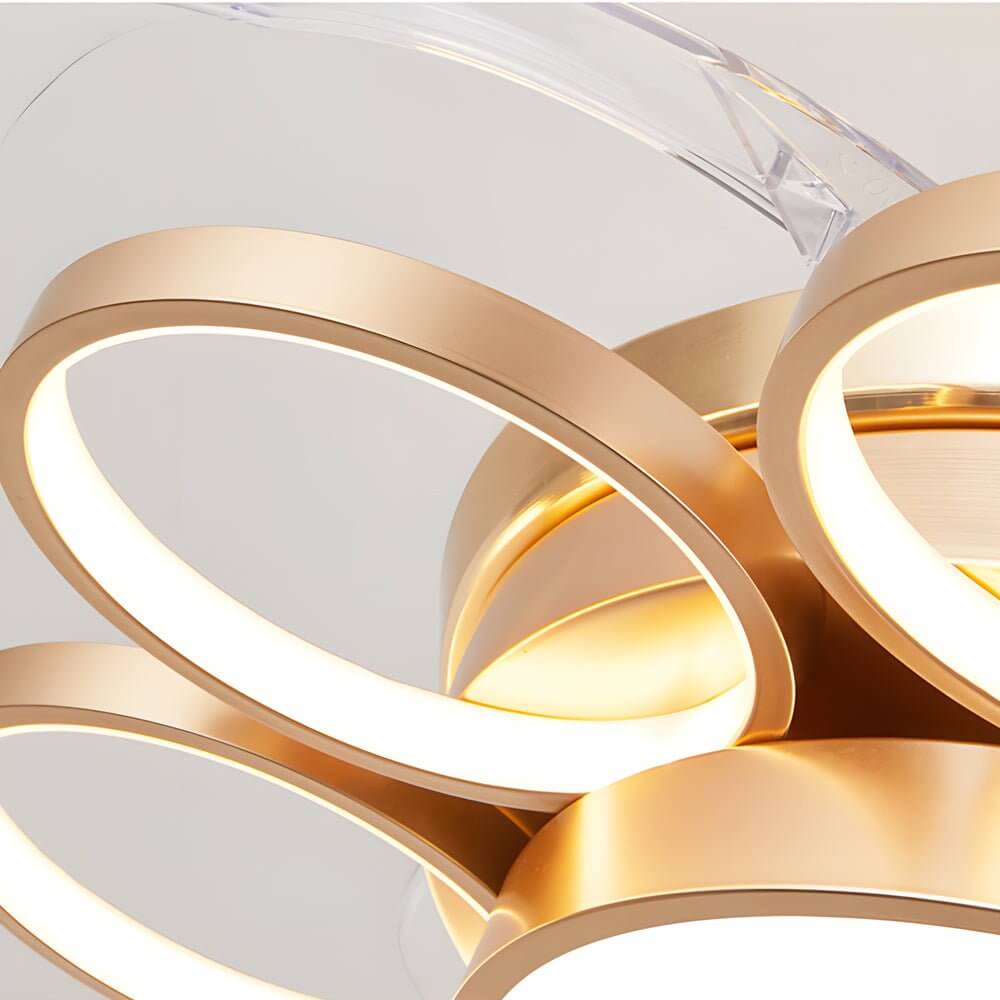 Invisible Silent Ring Ceiling Fan Light with Remote – 8-Ring LED Chandelier, 3-Step Dimming, Retractable Blades