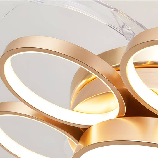Invisible Silent Ring Ceiling Fan Light with Remote – 8-Ring LED Chandelier, 3-Step Dimming, Retractable Blades