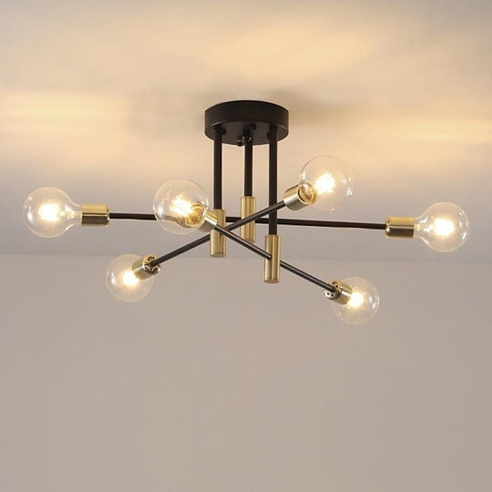 6-Light LED Sputnik Design Nordic Semi-Flush Mount Lighting Chandelier
