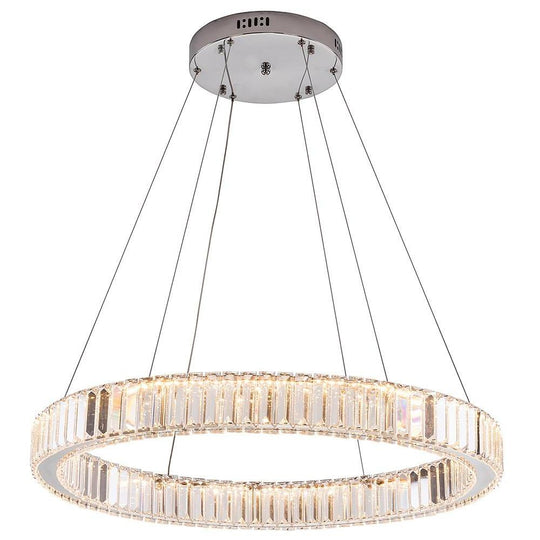 Luxury 1-Light Ring Shaped Wagon Wheel Crystal LED Chandelier – Gold Finish