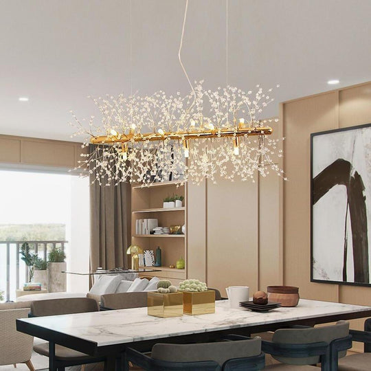 Luxury Modern LED Pendant Light – Electroplated Metal & Crystal Branch Design