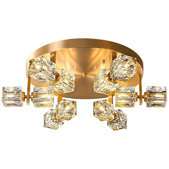 6-Light Crystal Brass LED Flush Mount Ceiling Light