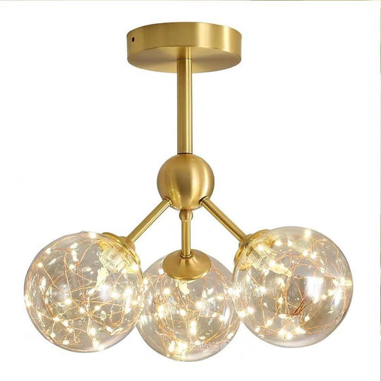 3-Globe Copper Glass Semi Flush Mount Ceiling Light