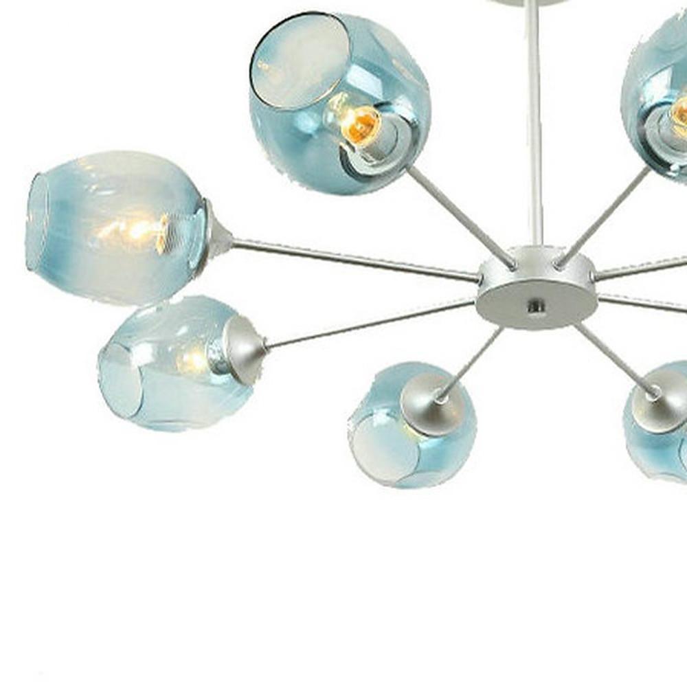 Blue Glass Sputnik Chandelier Metal See Glass Chandelier with 8 LED Lights