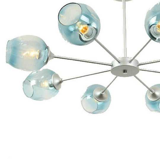Blue Glass Sputnik Chandelier Metal See Glass Chandelier with 8 LED Lights