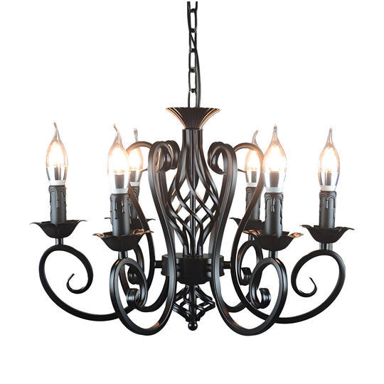 Iron Black Farmhouse Candelabra Chandelier with 6 Lights
