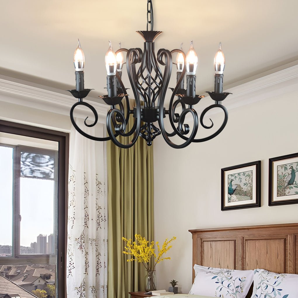 Iron Black Farmhouse Candelabra Chandelier with 6 Lights