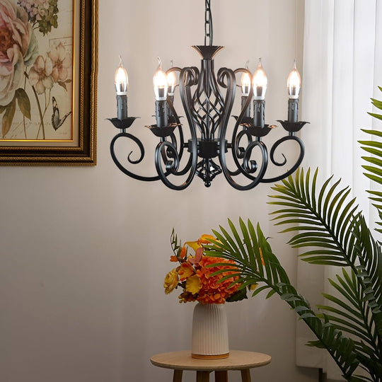 Iron Black Farmhouse Candelabra Chandelier with 6 Lights
