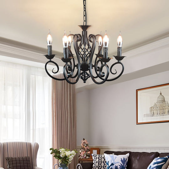 Iron Black Farmhouse Candelabra Chandelier with 6 Lights
