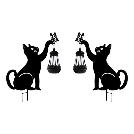 Iron Silhouette Cat Waterproof Intelligent LED Black Hanging Solar Lights