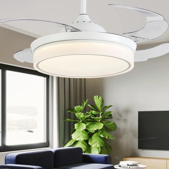 White LED Retractable Ceiling Fan with 4 Blades in 15 19 or 23 Inch