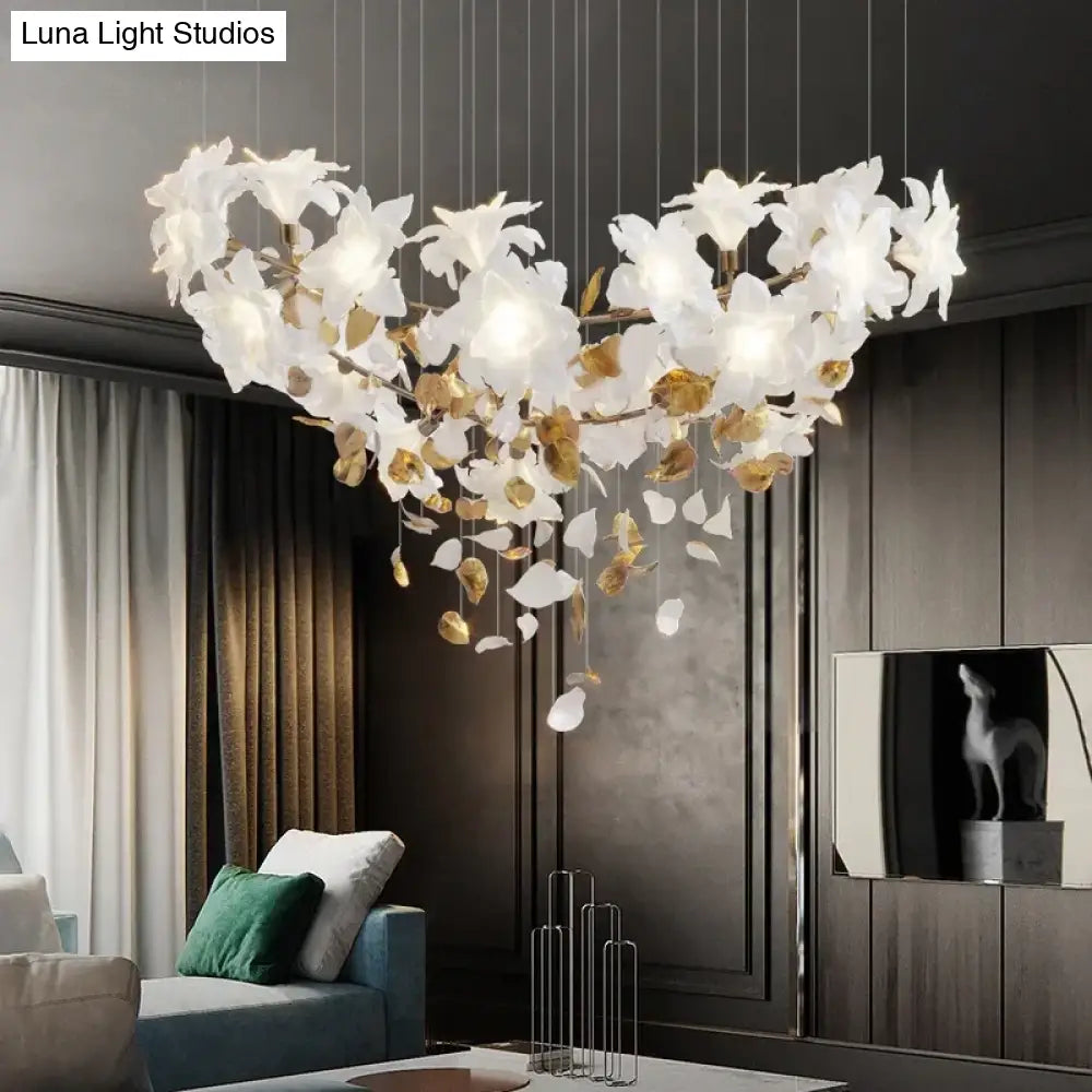 Glass Flower Chandelier – Luxury Staircase & Lobby Lighting
