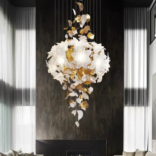 Glass Flower Chandelier – Luxury Staircase & Lobby Lighting