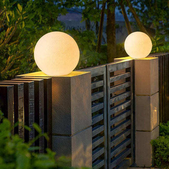 Resin Round Ball Moon LED Waterproof Modern Outdoor Fence Light