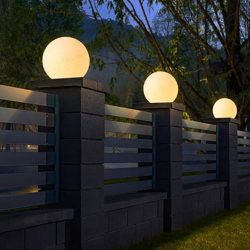 Resin Round Ball Moon LED Waterproof Modern Outdoor Fence Light