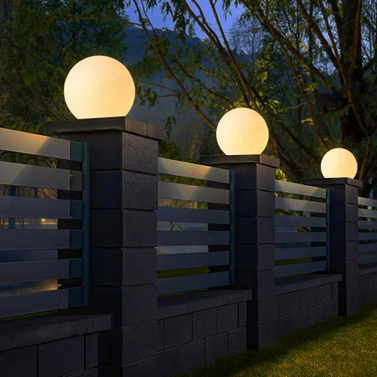 Resin Round Ball Moon LED Waterproof Modern Outdoor Fence Light