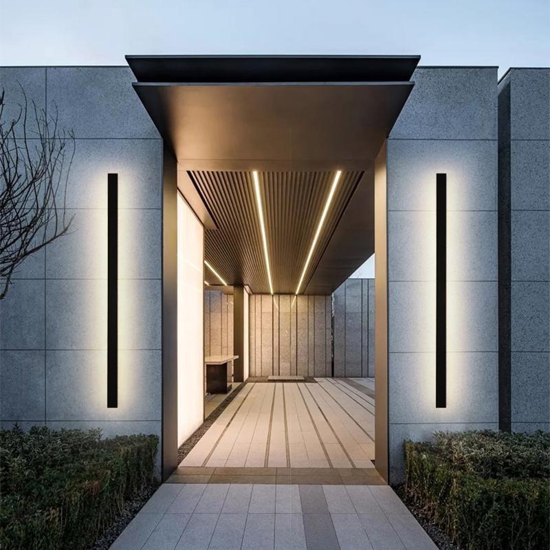 Waterproof Long Linear Metal Black Modern LED Outdoor Wall Lights