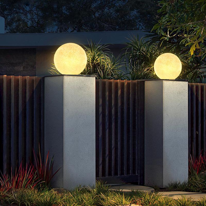 Resin Round Ball Moon LED Waterproof Modern Outdoor Fence Light