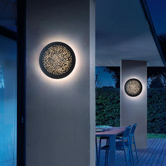 Circular Hollow Pattern Waterproof LED Modern Outdoor Wall Light