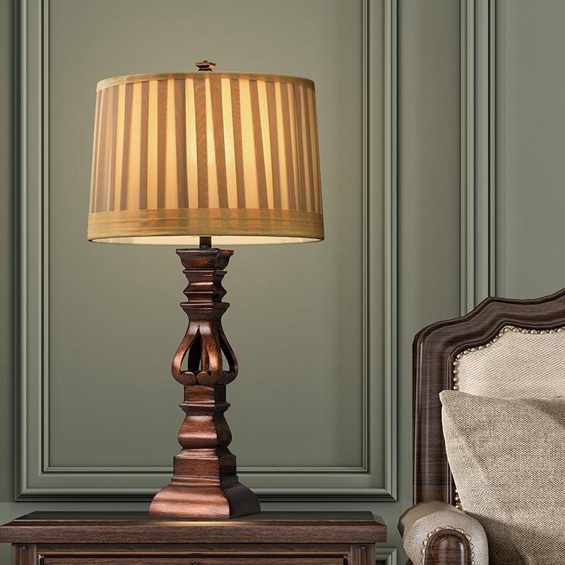 Antique Rustic Tower Table Lamp with Stripe Drum Shade