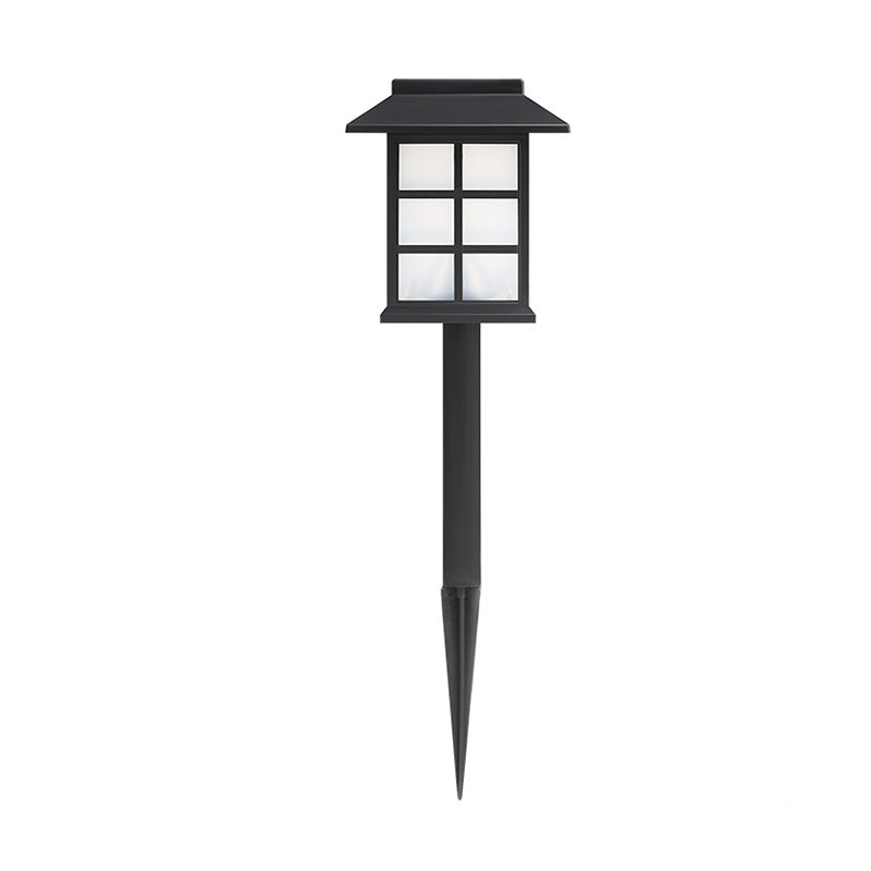 Square Pavilion-Shaped Solar Outdoor Lights – Black LED Garden Stakes Post Lighting