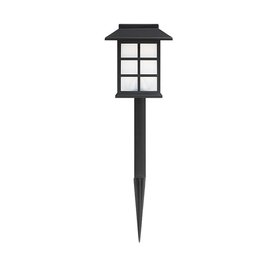 Square Pavilion-Shaped Solar Outdoor Lights – Black LED Garden Stakes Post Lighting