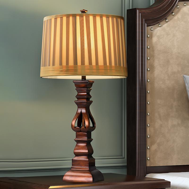 Antique Rustic Tower Table Lamp with Stripe Drum Shade