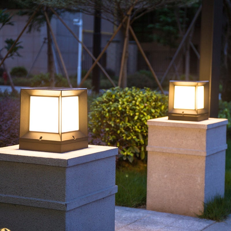 Square Modern Solar Powered Waterproof Outdoor Post Light