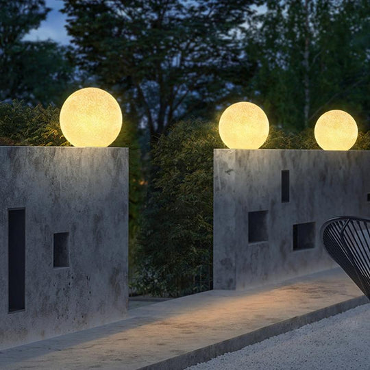 Resin Round Ball Moon LED Waterproof Modern Outdoor Fence Light