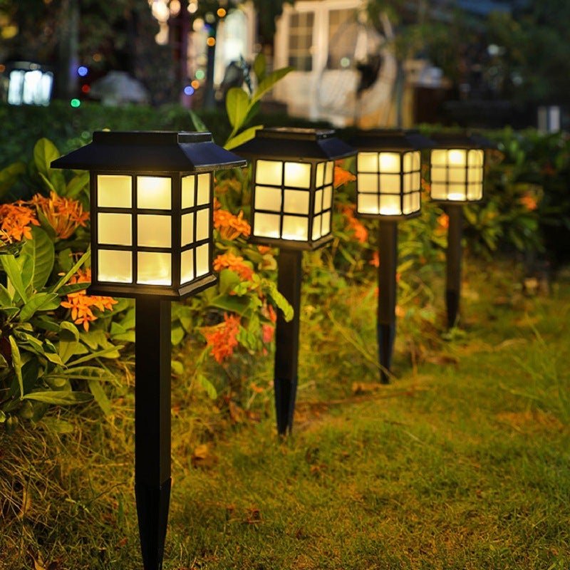 Square Pavilion-Shaped Solar Outdoor Lights – Black LED Garden Stakes Post Lighting
