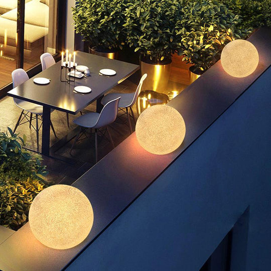 Resin Round Ball Moon LED Waterproof Modern Outdoor Fence Light